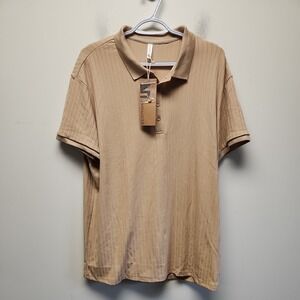 NITAGUT Mens Short Sleeve Polo Shirt Casual Tan Ribbed New Size XL